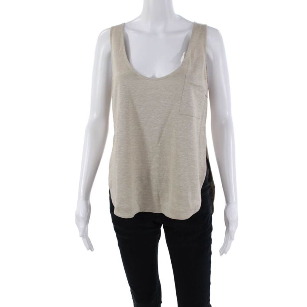 Sally LaPointe Womens Round Neck Sleeveless High Low Tank Top Light Brown Size M